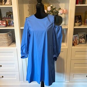 TIBI size 10 Cornflower Blue Cold-Shoulder Cotton Poplin Shift Dress